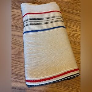 Vintage Bates Bedspread Coverlet Twin 67x81 Cream W/Red White Blue Stripes USA